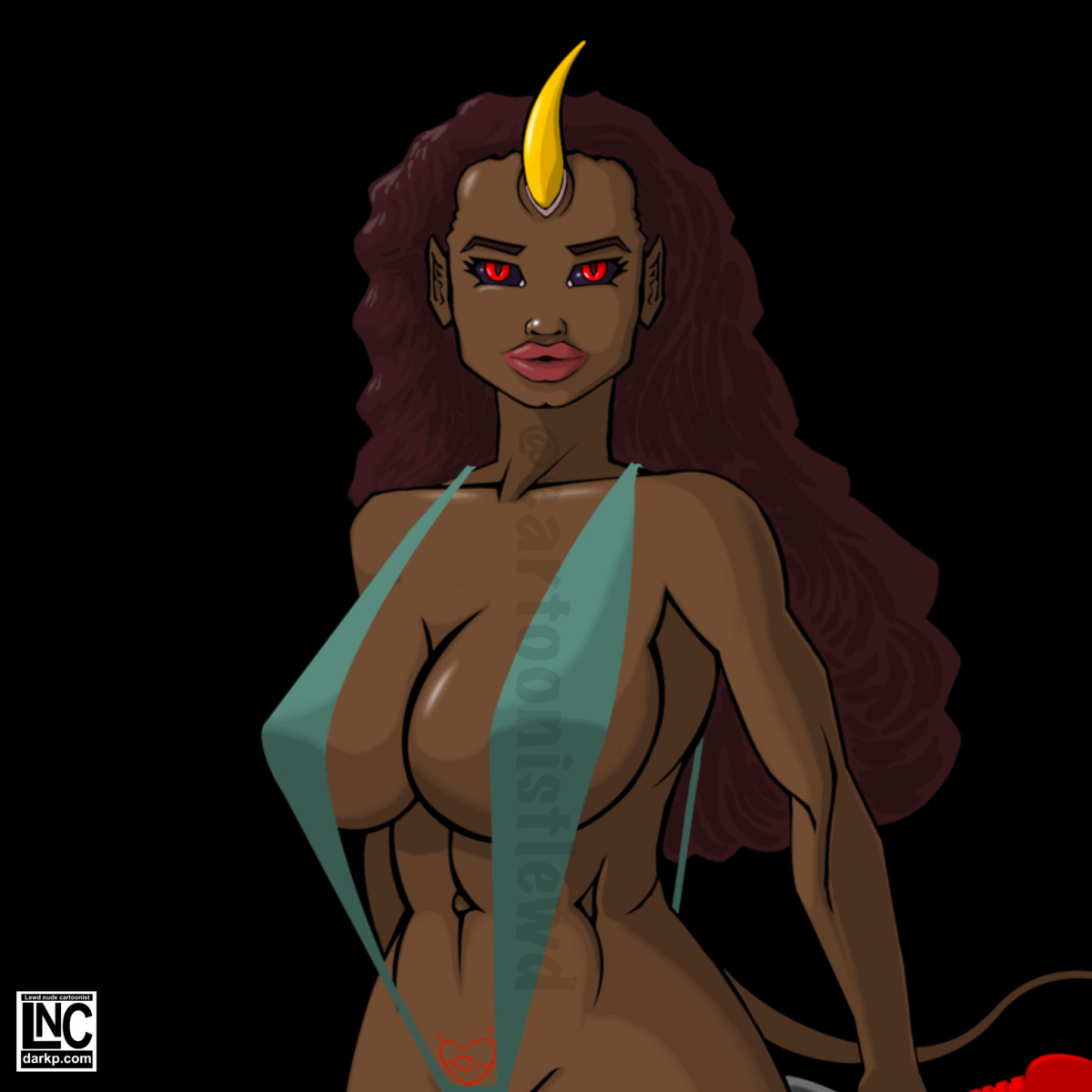 Domina Maiden in green bikini wear.